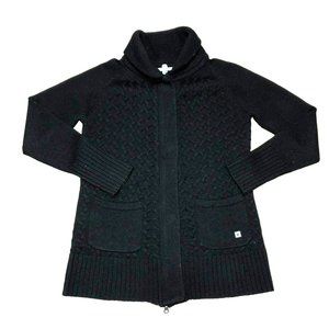 SMARTWOOL HESPERU CARDIGAN SWEATER SZ S BLACK DOUBLE ZIPPER CABLE KNIT WOMENS